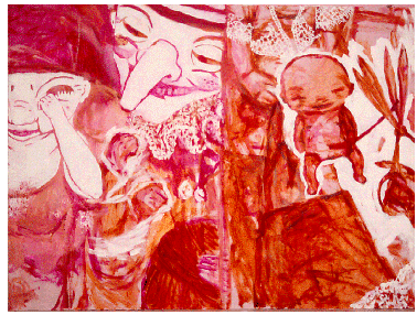 Pink and blood red